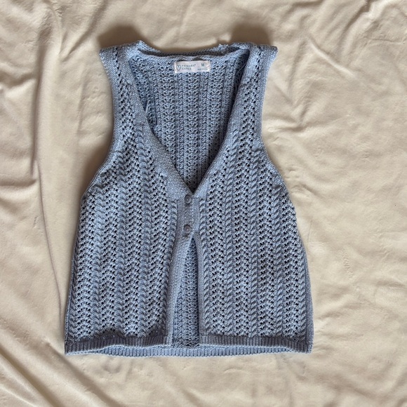 Primark Sweaters - Primark Light Blue Open-Knit Button-Front Vest